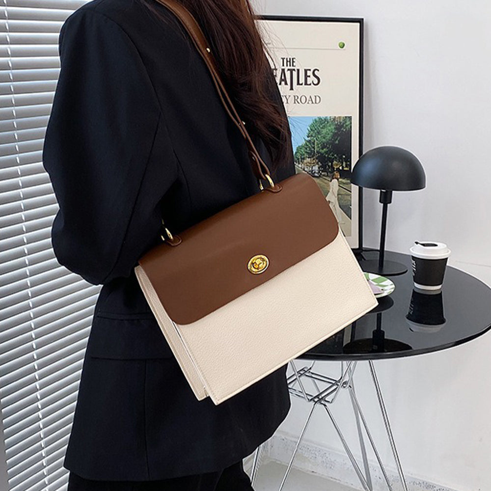 Dollcini, Women's shoulder bag, Elegant, Faux leather, Brown and white